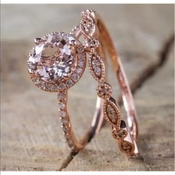 Sterling Silver 2PC Rose Gold Topaz Ring - Picture 4 of 4